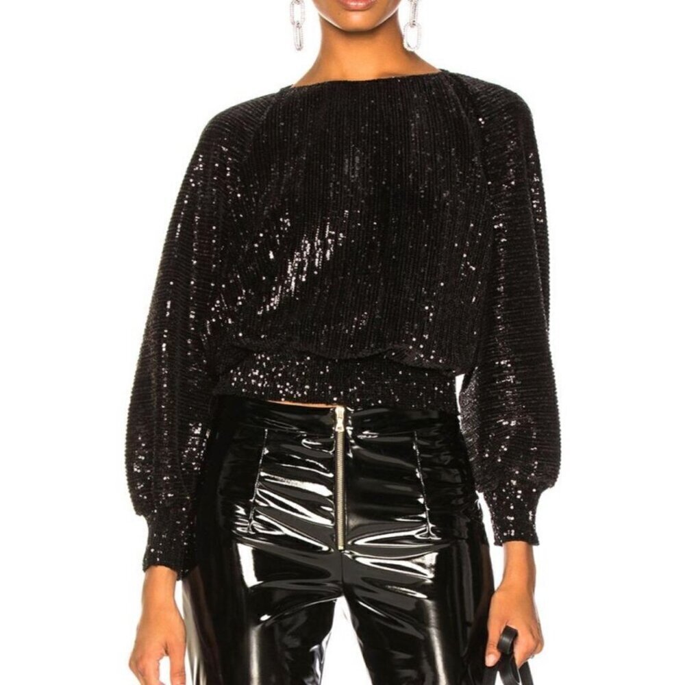 RtA Pippa Black Sequin Long-Sleeve Top Size XXS, New with tag